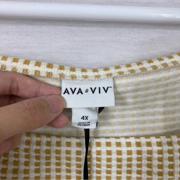 New Ava & Viv Yellow Gingham Square Neck Stretch Knit Top 4X - Picture 2 of 9